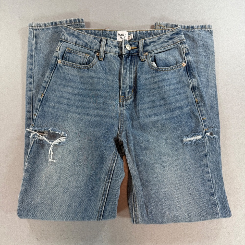 Princess‎ Polly Straight Leg Jeans Women's US 2 Blue Distressed High Rise